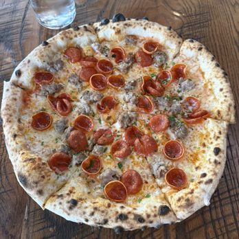 Bear & The Wren - Sausage and pepperoni pizza baked in the wood fired oven. - Pizza Near Me - San Luis Obispo, California