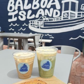 Jasper Coffee - Malted latte (left), Ame matcha sweetened with maple + malted cold foam (right), sea salt chocolate chip cookie - Coffee & Tea Near Me - Newport Beach, California Jasper Coffee - Malted latte (left), Ame matcha sweetened with maple + malted cold foam (right), sea salt chocolate chip cookie - Coffee & Tea Near Me - Newport Beach, California