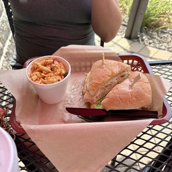 The Brown Bag Bistro - Turkey sandwich or some sort, sorry I don't remember her order. And pasta salad - Sandwiches Near Me - Alton, Illinois