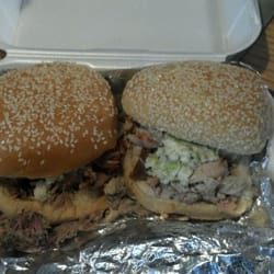 Chopped pork and chopped chicken sammies. Simply tastetacular!