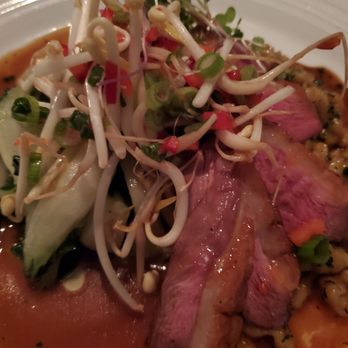 Arethusa al tavolo - Peking Duck breast with yuzu au jus, bok choy and spaetzle - New American Near Me - Bantam, Connecticut Arethusa al tavolo - Peking Duck breast with yuzu au jus, bok choy and spaetzle - New American Near Me - Bantam, Connecticut