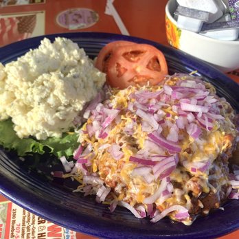 Piner Cafe - Open face chili burger with potato salad - American Near Me - Santa Rosa, California Piner Cafe - Open face chili burger with potato salad - American Near Me - Santa Rosa, California