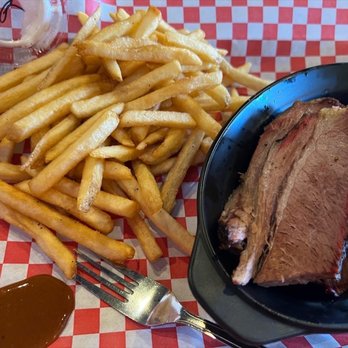 Dang BBQ - Half a pound of smoked brisket and a side of fries - Barbeque Near Me - Islip, New York