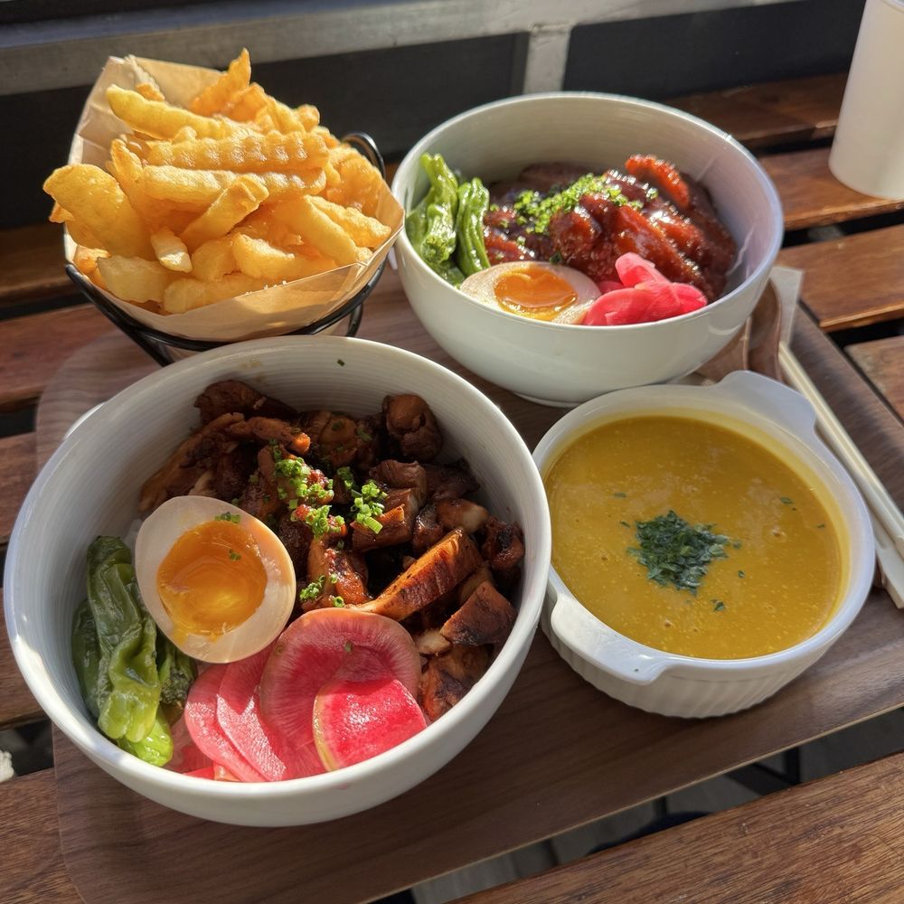Pork Katsu Bowl, French Fries (V), Pumpkin Soup Pork Katsu Bowl, French Fries (V), Pumpkin Soup