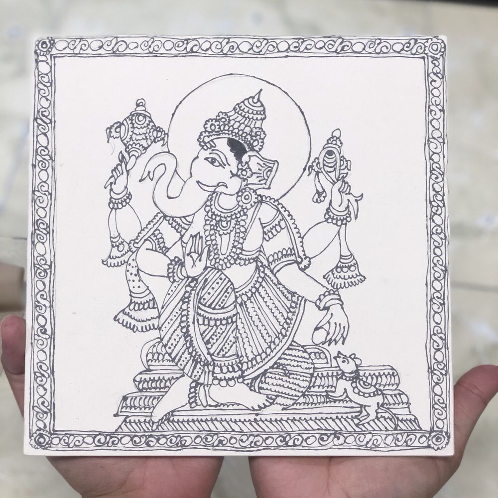 Laurel Street Arts - After an outline with their needle tip paint (kalamkari on ceramic) - Party & Event Planning Near Me - San Carlos, California Laurel Street Arts - After an outline with their needle tip paint (kalamkari on ceramic) - Party & Event Planning Near Me - San Carlos, California