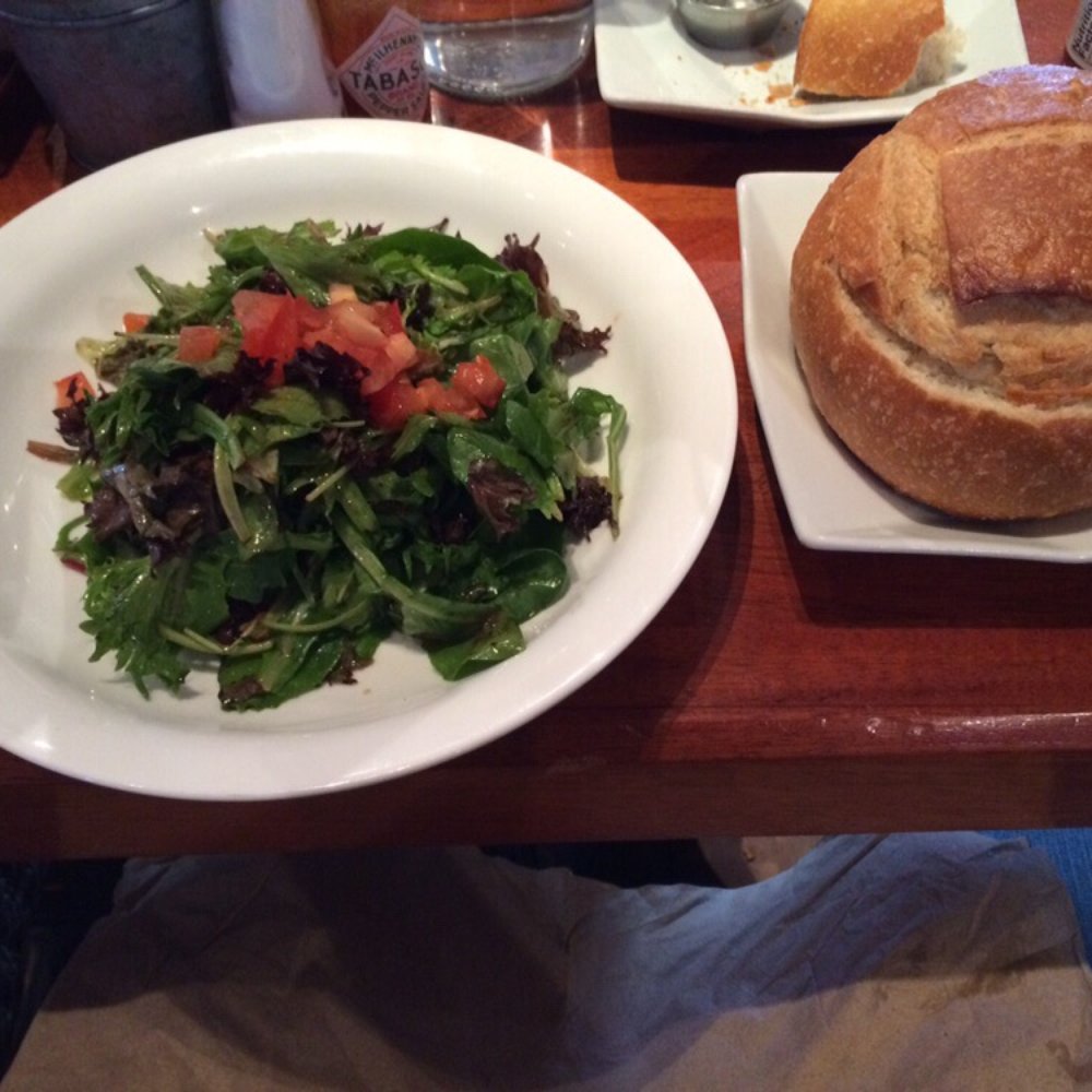 FishBar - House salad and sourdough bread bowl with chowdah - Seafood Near Me - Manhattan Beach, California FishBar - House salad and sourdough bread bowl with chowdah - Seafood Near Me - Manhattan Beach, California