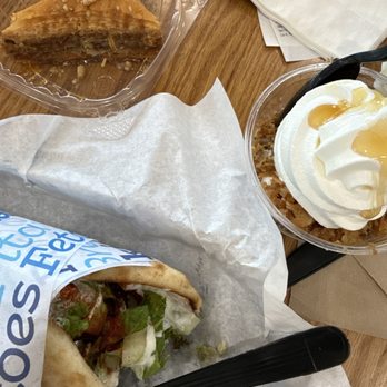 Nick The Greek - Falafel Pita     Baklava Froyo w/Chocolate Shell - Greek Near Me - Davis, California
