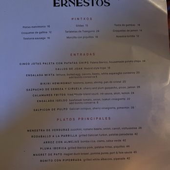Ernesto’s - Menu - Basque Near Me - New York, New York