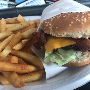 Cook's Corner - Bacon cheeseburger and fries (added).  Fries were terrific.  Burger was fresh and good-sized but needed a little more flavor. - American Near Me - Trabuco Canyon, California