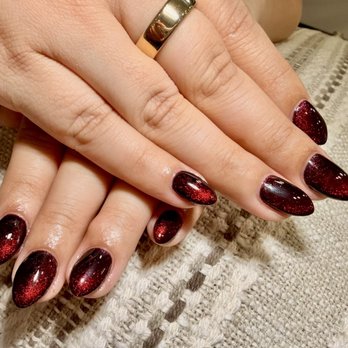 Pink Cactus Nail Boutique - blood red cat eye gel builder - Nail Salons Near Me - Suwanee, Georgia