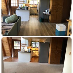 Central Valley Floor Design - Before and after- old carpet to new luxury vinyl plank.