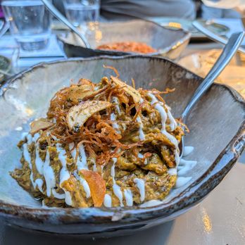 Rumi's Kitchen - Colony Square - Kashk Badenjoon. $15. Fried eggplant, cream of whey, crispy onion, mint. - Persian/Iranian Near Me - Atlanta, Georgia