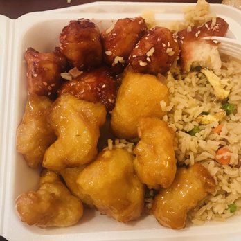 Royal Express - Sesame Chicken &  Tangerine Chicken, chicken fried rice also had a vegetable Egg Roll, the round fried sugared Doughballs - Chinese Near Me - Logan, Utah