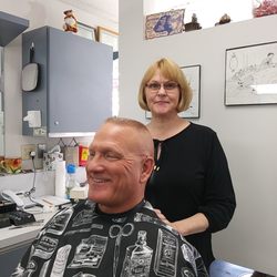 Urbandale Barber & Beauty Shop - Barb w/Urbandale Barbershop giving Steve Butzloff the best flat top around