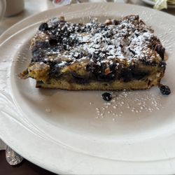 Valley Diner Restaurant - Fresh blueberries, almond slices married with their homemade Challa French toast, topped with powdered sugar and a sweet lemon glaze.