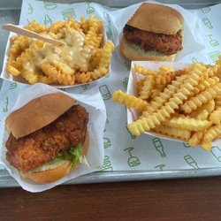Shake Shack Canary Wharf - Chicken burger and cheese fries