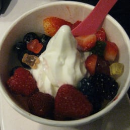 original flavored froyo with fruit toppings and mini gummy bears original flavored froyo with fruit toppings and mini gummy bears