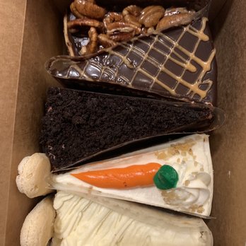 Mia's Bakery - Top to bottom: pecan caramel cheesecake, peanut butter mousse, blackout, carrot, tiramisu - Bakeries Near Me - Brooklyn, New York