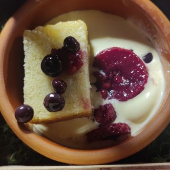Ileishome - Seventh and final course: Dessert - Oil cake with custard and berries in zobo - African Near Me - Los Angeles, California Ileishome - Seventh and final course: Dessert - Oil cake with custard and berries in zobo - African Near Me - Los Angeles, California
