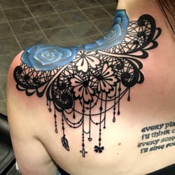 Diamond Tattoo Bellingham - Rose/lace tattoo done by Rose Ager at Diamond Tattoo in Bellingham.