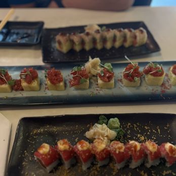 Imasa Sushi - Back- Marcella roll,  Center -Imperial Roll Front - Miami Heat Roll - Sushi Bars Near Me - Davie, Florida