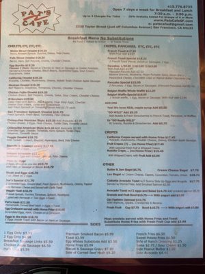 Menu photo 1 Pat's Cafe San Francisco, CA Menu photo 1 Pat's Cafe San Francisco, CA