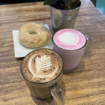 Film Cafe by Eative - Strawberry Mocha, Lavender- butterfly pea flower latte and sesame bagel with butter - Breakfast & Brunch Near Me - Toronto, Ontario Film Cafe by Eative - Strawberry Mocha, Lavender- butterfly pea flower latte and sesame bagel with butter - Breakfast & Brunch Near Me - Toronto, Ontario