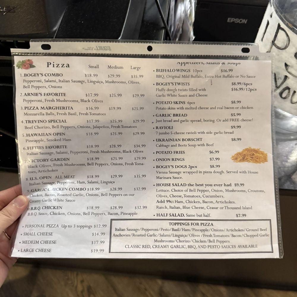 Bogey's Pizza - Menu as of 1/18/2025 - Pizza Near Me - San Jose, California Bogey's Pizza - Menu as of 1/18/2025 - Pizza Near Me - San Jose, California