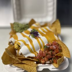Luna Verde Vegan Mexican Restaurant - Nach-liadas, yes and yes nachos topped with enchiladas Encremadas.