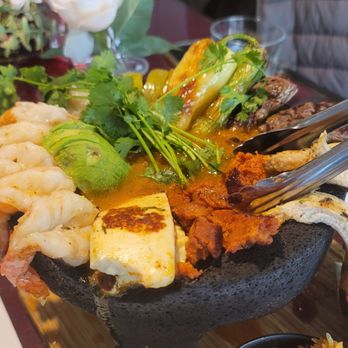 Anayas - Molcajete de carne, with shrimp addon.  SO GOOD! - Mexican Near Me - Pasadena, California