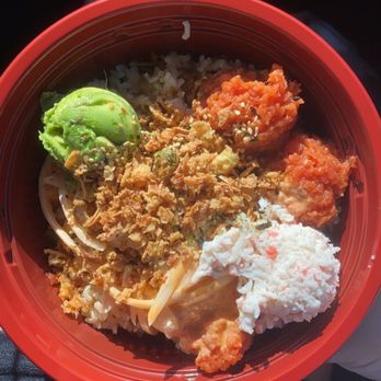 Poke Time - Medium poke w/ brown rice, 4 scoops of spicy tuna, crab, avocado, white onions, spicy mayo, sweet Hawaiian sauce, and fried onions - Poke Near Me - Buena Park, California Poke Time - Medium poke w/ brown rice, 4 scoops of spicy tuna, crab, avocado, white onions, spicy mayo, sweet Hawaiian sauce, and fried onions - Poke Near Me - Buena Park, California