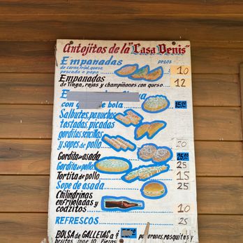 Casa Denis - antojitos or snacks menu on wall but no empanadas available - Mexican Near Me - San Miguel de Cozumel, ROO Casa Denis - antojitos or snacks menu on wall but no empanadas available - Mexican Near Me - San Miguel de Cozumel, ROO