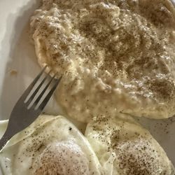 Helen's Cafe - Buttermilk Biscuits and Sausage Gravy with eggs