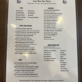 East Blue Sushi - Drink Menu - Sushi Bars Near Me - San Antonio, Texas East Blue Sushi - Drink Menu - Sushi Bars Near Me - San Antonio, Texas