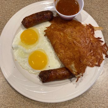 Almansor Grill - Sausage, hash browns, sunny side up eggs, salsa - American Near Me - Alhambra, California Almansor Grill - Sausage, hash browns, sunny side up eggs, salsa - American Near Me - Alhambra, California
