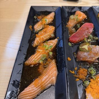 Sake - 101, Salmon Lover(4pcs) scallion on top Cucumber and mango wrapped in salmon, with spicy ponzu sauce and - Sushi Bars Near Me - Pinole, California