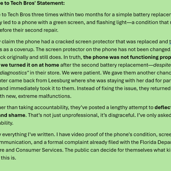 Tech Bros - Response to Tech Bros gaslighting. - Electronics Repair Near Me - Ocala, Florida