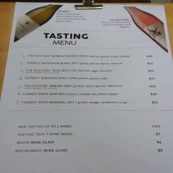 Forrest Wines Estate - Tasting menu - Wineries Near Me - Renwick, MBH