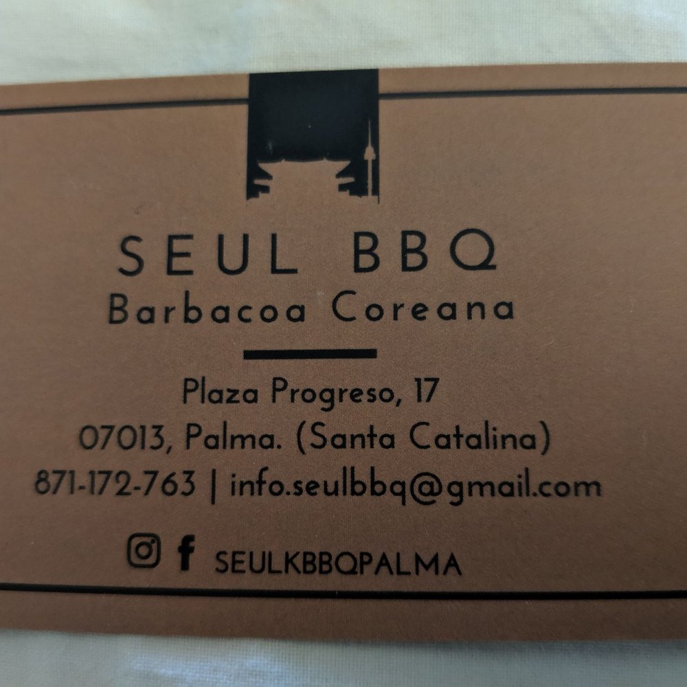 Seul BBQ - Business card with email,  Instagram, and Facebook info - Korean Near Me - Palma, PM