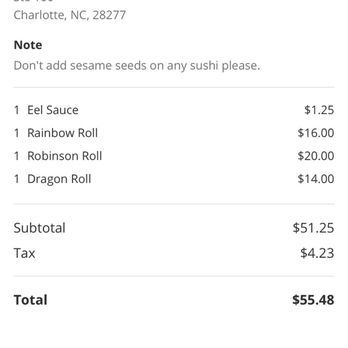 Red Sake - My order! Clearly States NO SESAME SEEDS - Sushi Bars Near Me - Charlotte, North Carolina