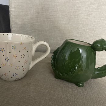 Clayground Studio - Flower mug and Dino mug after - Paint-Your-Own Pottery Near Me - East Greenwich, Rhode Island