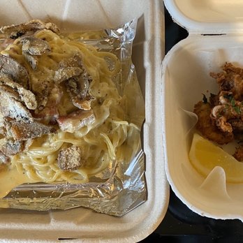 Rigo - Carbonara with Portabella Fritto & Calamari - Spanish Near Me - Honolulu, Hawaii
