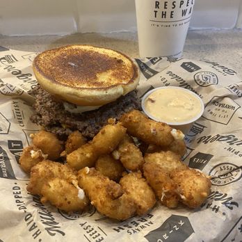 Wayback Burgers - CHEEEESY BURGER FULL SIZE FRIED CHEESE CURDS - Burgers Near Me - Edmond, Oklahoma Wayback Burgers - CHEEEESY BURGER FULL SIZE FRIED CHEESE CURDS - Burgers Near Me - Edmond, Oklahoma
