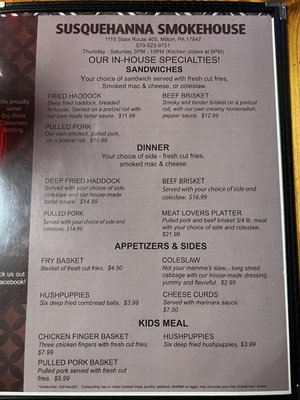 Menu photo 2 Susquehanna Smokehouse Milton, PA Menu photo 2 Susquehanna Smokehouse Milton, PA