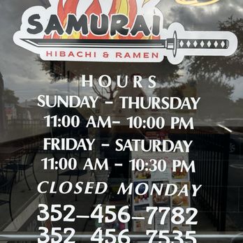 Samurai Hibachi & Ramen - Hours - Japanese Near Me - Ocala, Florida Samurai Hibachi & Ramen - Hours - Japanese Near Me - Ocala, Florida