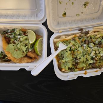 Tacos Y Que - Steak picadillo (spicy) with flour tortilla, al pastor added pineapple with corn tortilla, and asada fries - Tacos Near Me - Whittier, California