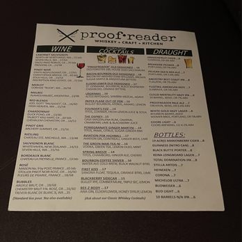 Proof Reader Whiskey + Craft + Kitchen - Menu - Whiskey Bars Near Me - Portland, Oregon Proof Reader Whiskey + Craft + Kitchen - Menu - Whiskey Bars Near Me - Portland, Oregon
