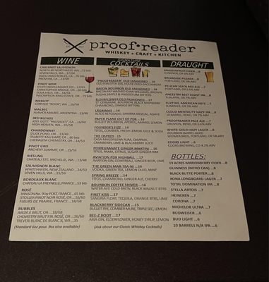 Menu photo 8 Proof Reader Whiskey + Craft + Kitchen Portland, OR Menu photo 8 Proof Reader Whiskey + Craft + Kitchen Portland, OR