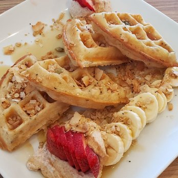 Kb&co - Oat & Hemp Seed Berry Waffles. They were possibly the best waffles I've ever had. Kb&co. - Vegan Near Me - Edmonton, Alberta Kb&co - Oat & Hemp Seed Berry Waffles. They were possibly the best waffles I've ever had. Kb&co. - Vegan Near Me - Edmonton, Alberta