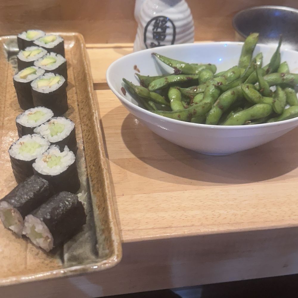 Edamame, avocado role and roll Cucumber Roll Edamame, avocado role and roll Cucumber Roll